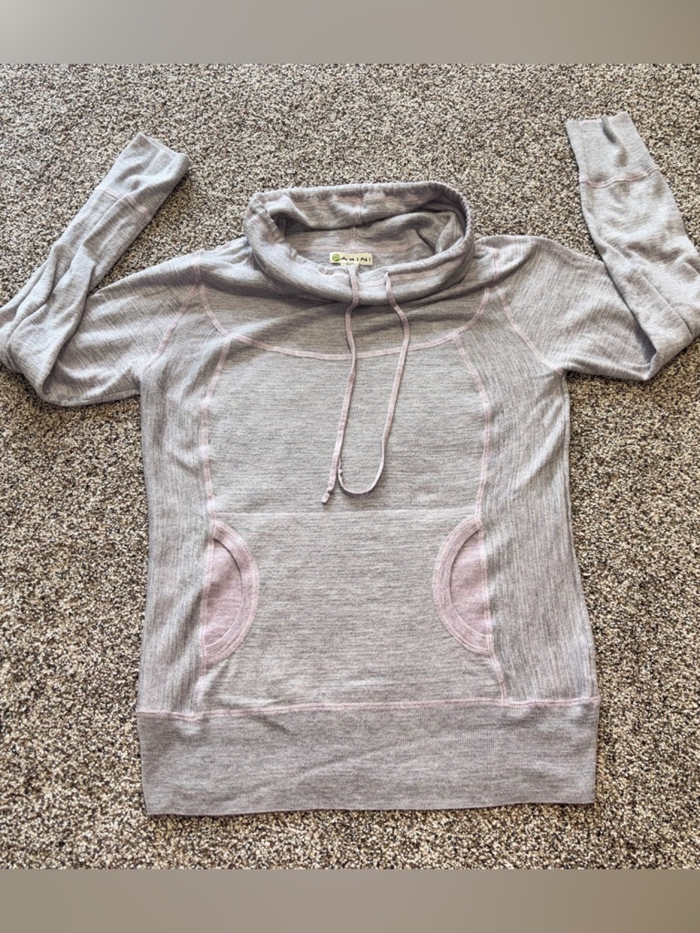 Akini Merino Wool blend cowl neck pullover sweater pink/gray Women’s Large